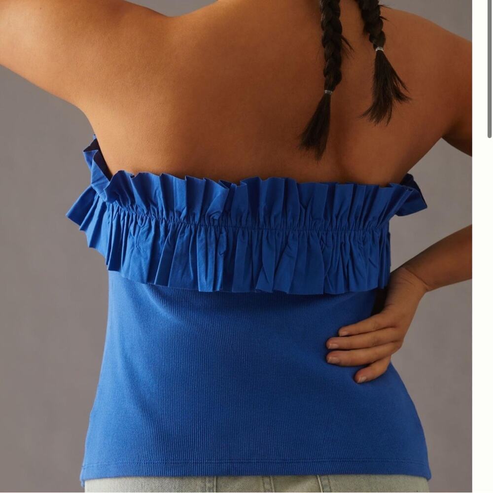 Anthropologie Maeve Poplin Ruffle Blue Tube Top - Picture 5 of 11